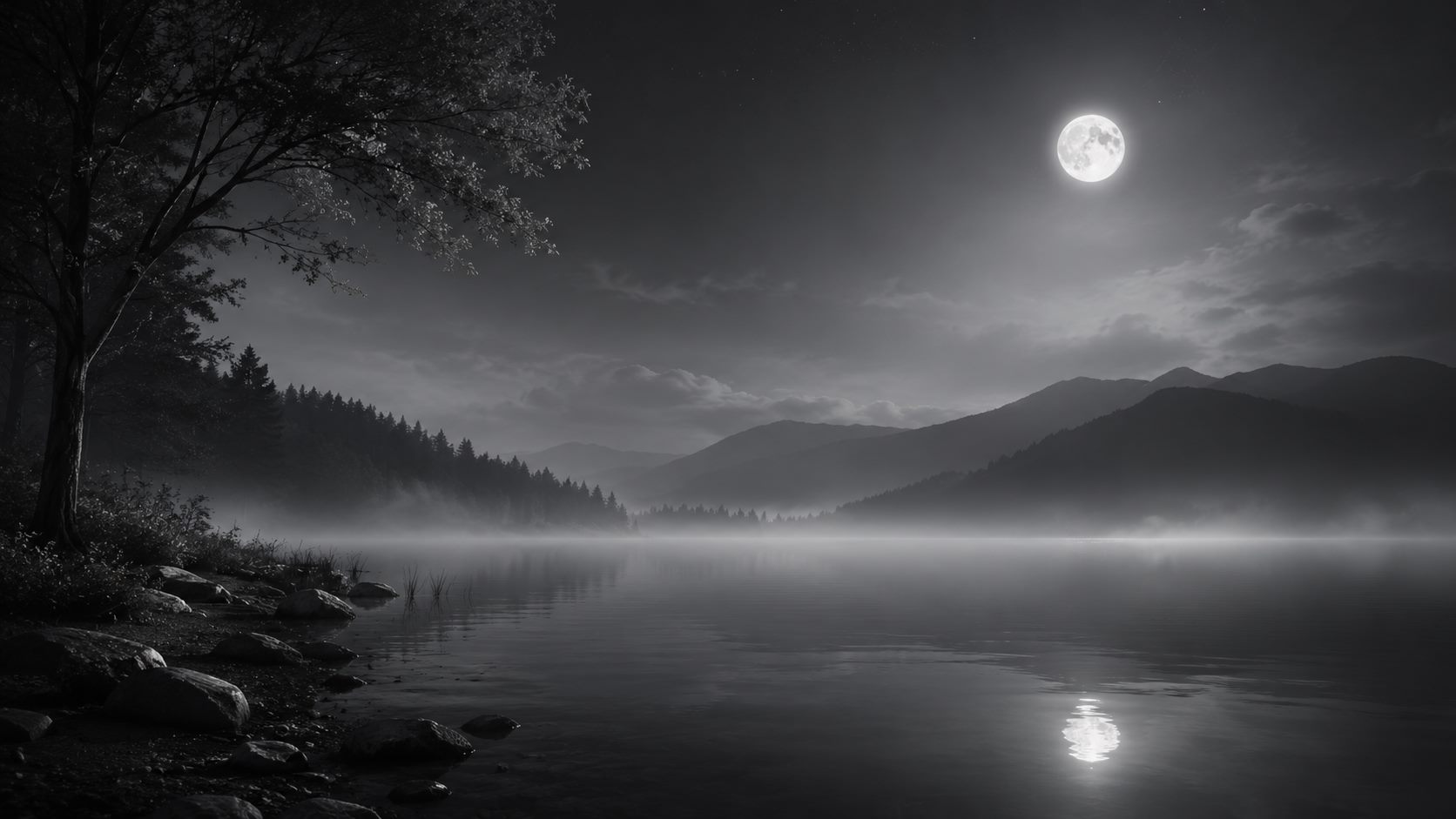 夜晚安静的湖边场景